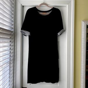 Fun, versatile Lilla P knit dress, short sleeve, black with optional grey cuffs